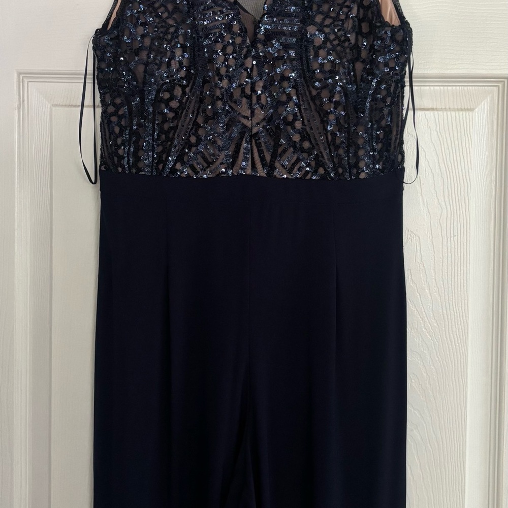 Navy Sequin jumpsuit with Sheer Bodice
